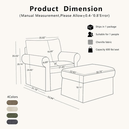 Gray 35 Inch Accent Chair With Ottoman And Chaise Lounge