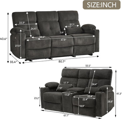 Power Reclining Sofa Set With Massage And USB Ports