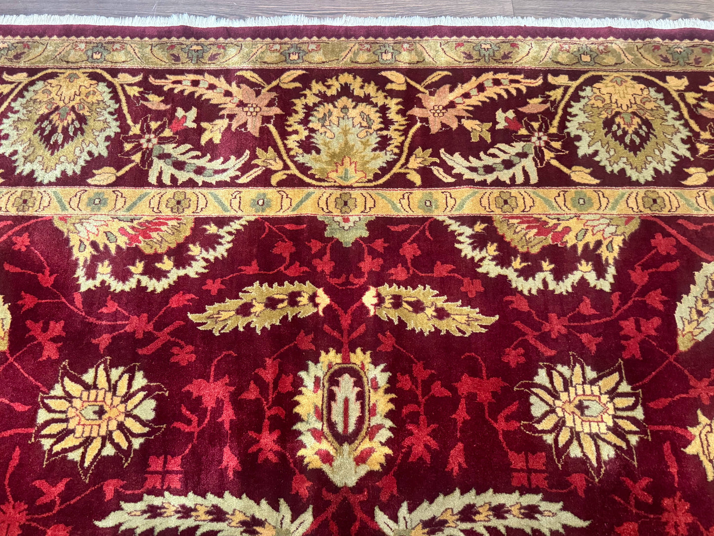Indo Mahal Rug 9x12, Allover Pattern, Dark Red, Traditional Wool Area Rug