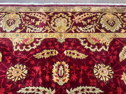 Indo Mahal Rug 9x12, Allover Pattern, Dark Red, Traditional Wool Area Rug