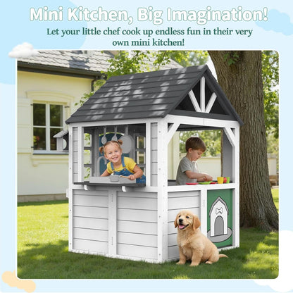 White Cedar All Weather Wood Playhouse With Dutch Door
