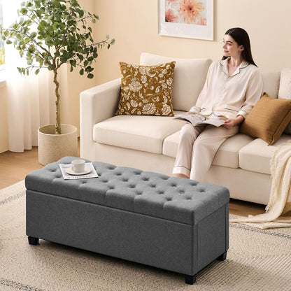 47.2 Inch Storage Ottoman Bench Light Grey Upgraded