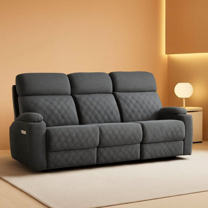 Grey Fabric 3-Seater Electric Recliner Sofa with Cup Holders