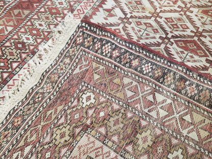 Antique Caucasian Shirvan Rug 4x6, Dagestan Area Rug, Wool Hand-Knotted Soft Red & Ivory 1920s Oriental Carpet, Soft Muted Colors