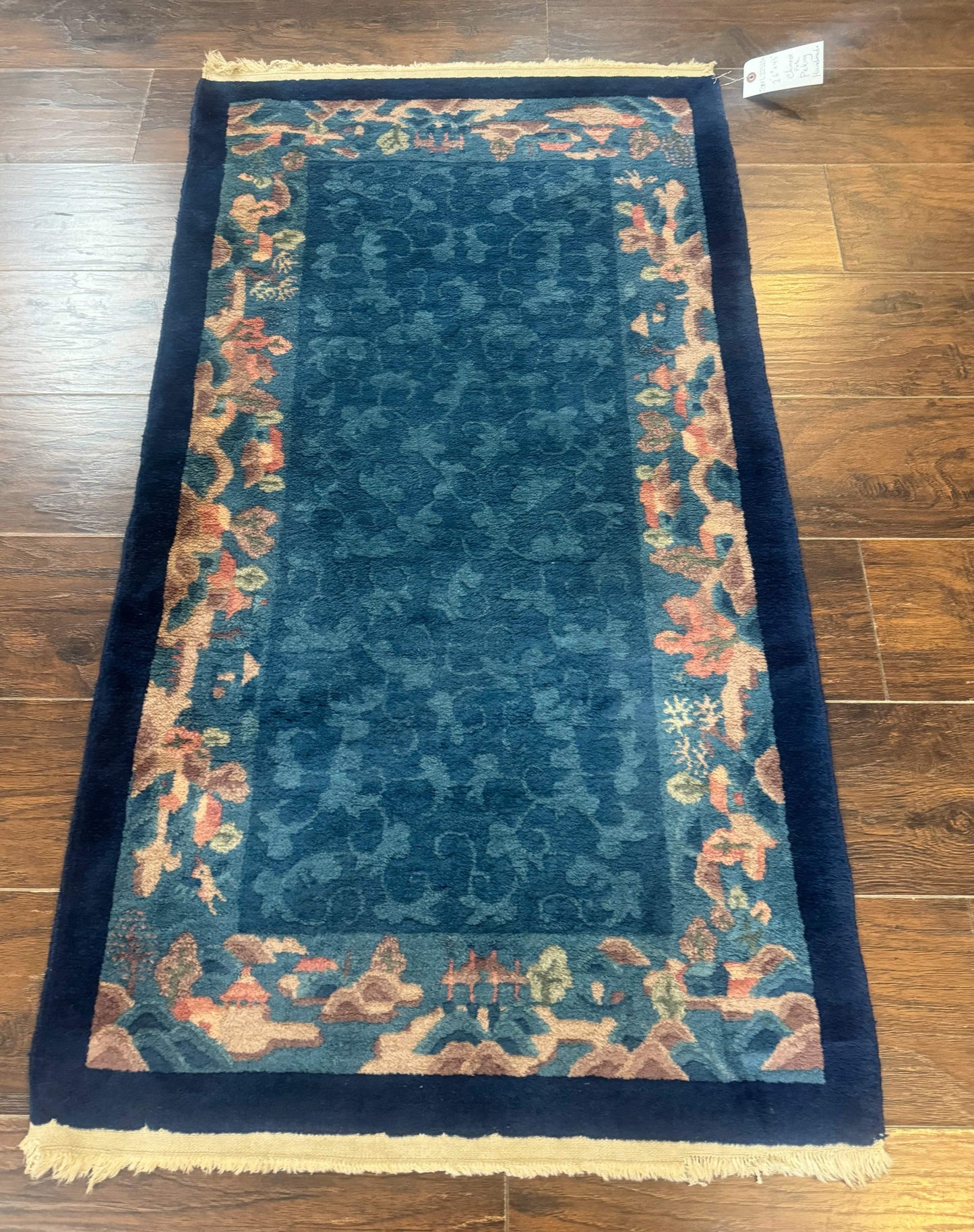 Blue Chinese Wool Rug 2.5 x 4, Peking Rug, Fete Rug, Semi Antique Chinese Carpet