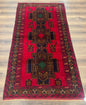 Red Afghan Balouch Rug 4x7, Triple Medallions, Handmade, New