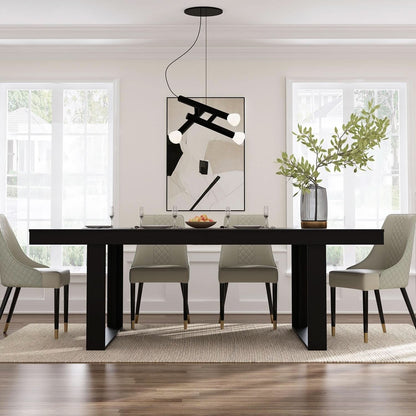 Dining Table 86.6 Inch Rectangular Wood Brown and Black Seats 8 to 10