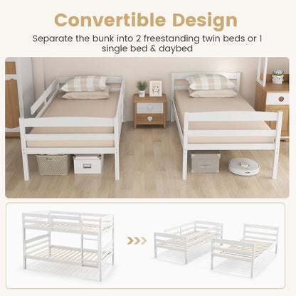 White Twin Over Twin Bunk Bed With Integrated Ladder