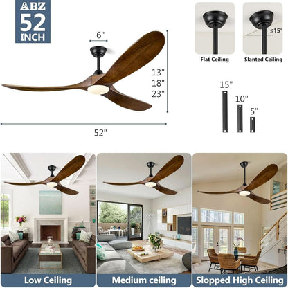 52 Inch Walnut Wood Ceiling Fan With Remote And Integrated Lights