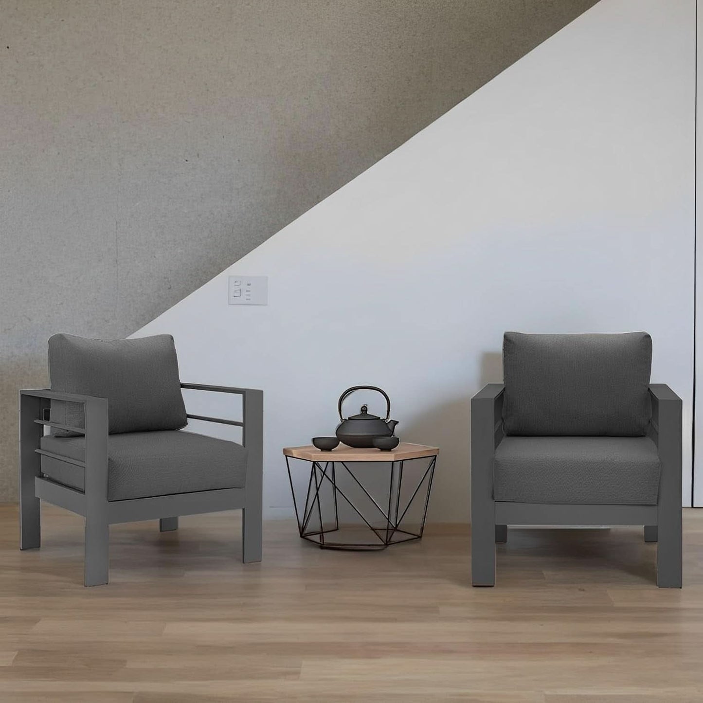 All-Weather Outdoor Metal Armchair Set with Cushions