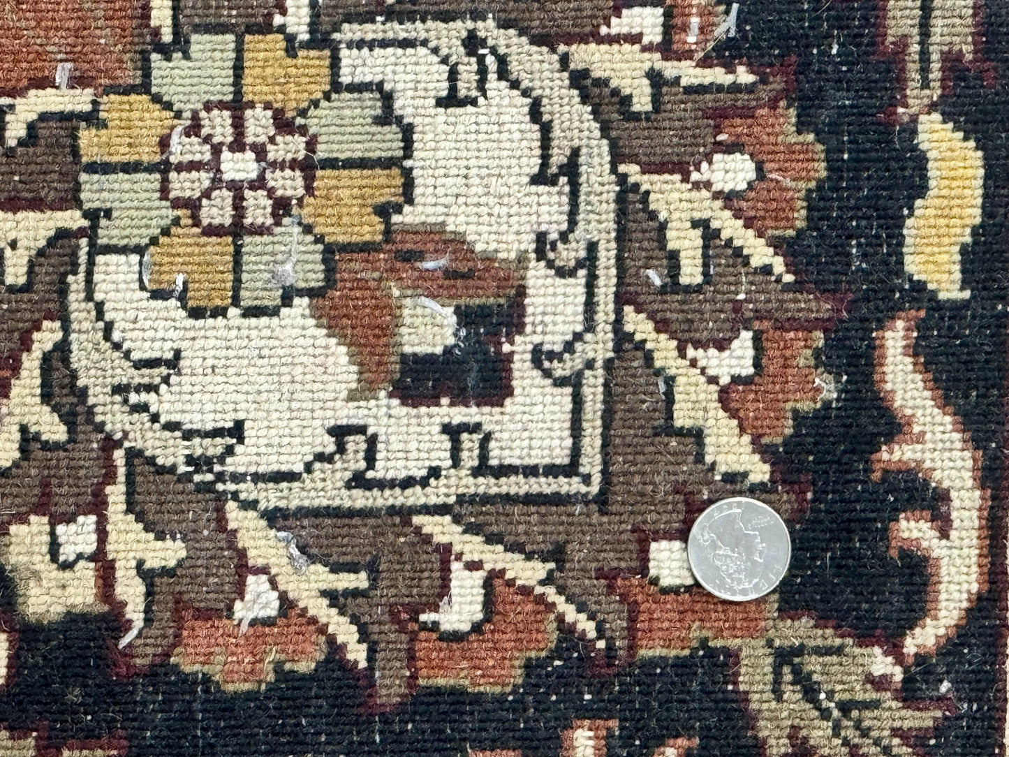 Indo Persian Rug 10x14, Floral Allover, Handmade Vintage Wool Rug, Dark Maroon/Plum and Black