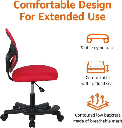 Kids Adjustable Mesh Low Back Swivel Desk Chair With Footrest Red
