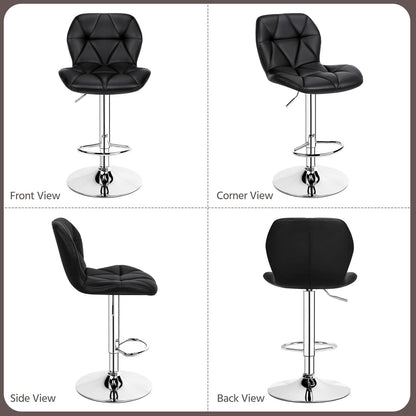 Set Of 2 Modern Adjustable Black PU Leather Bar Stools