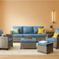 Five Piece Patio Outdoor Wicker Furniture Set Denim Blue
