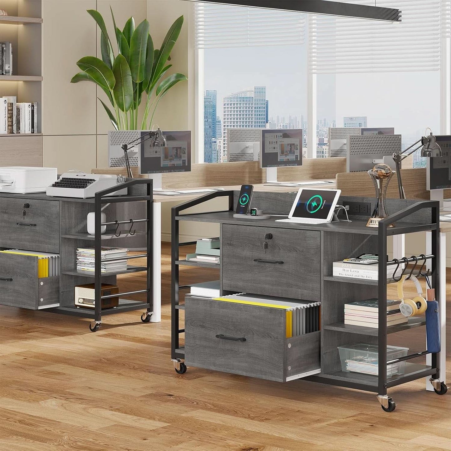44 Inch 2 Drawer File Cabinet Grey With Lock For Office