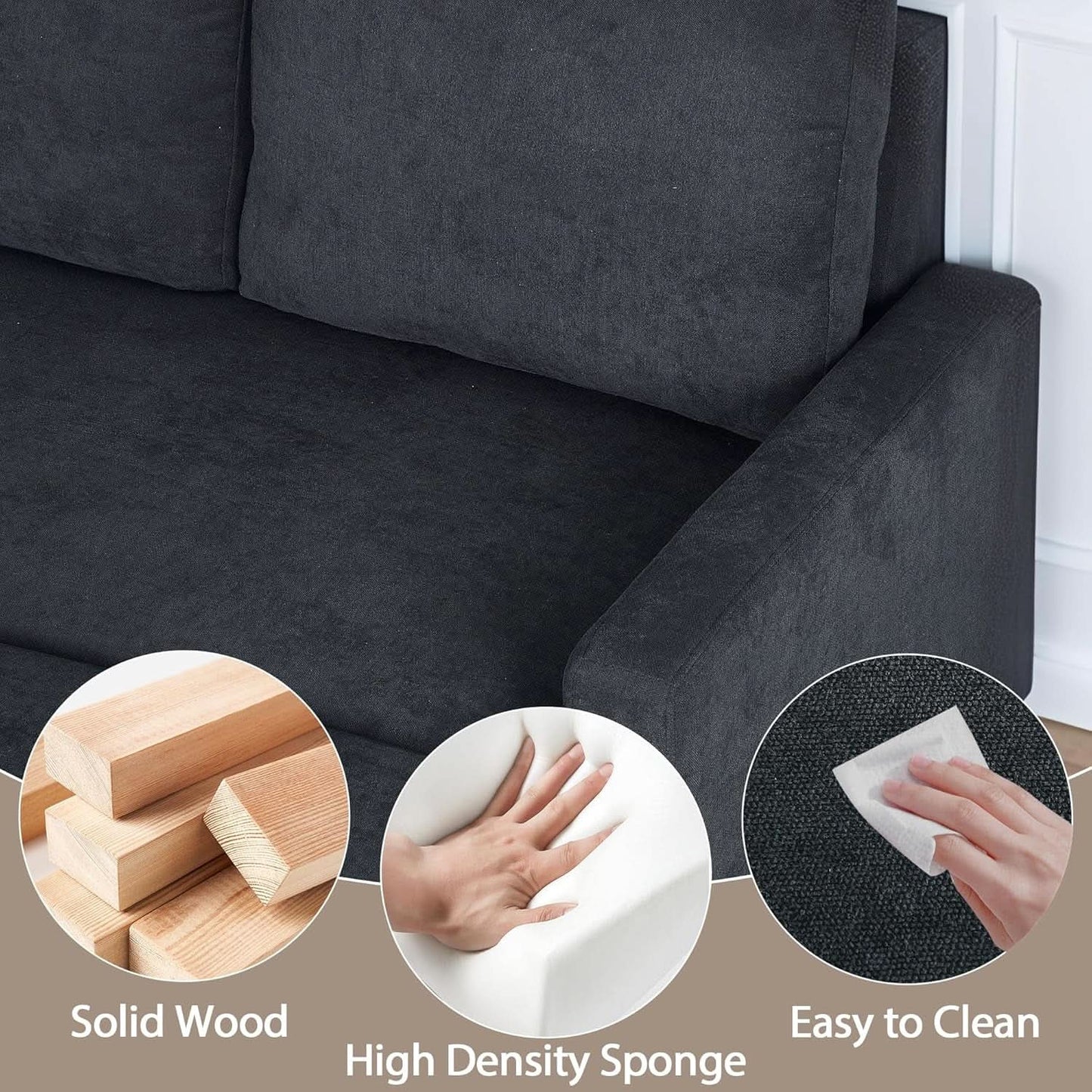 83-Inch Velvet-Black Pull-Out Sleeper Sofa With Storage