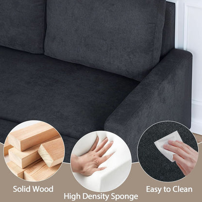 83-Inch Velvet-Black Pull-Out Sleeper Sofa With Storage