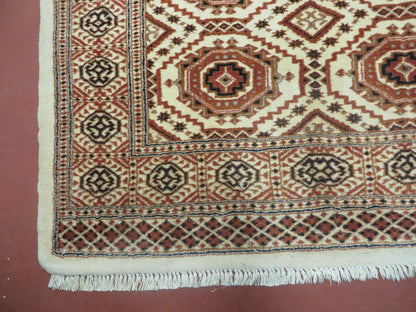 4' X 7' Vintage Handmade Pakistani Turkoman Bokhara Balouch Woven Wool Rug Ivory