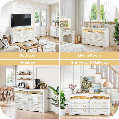 FiftyFiveInch White Farmhouse Dresser With LED Lighting