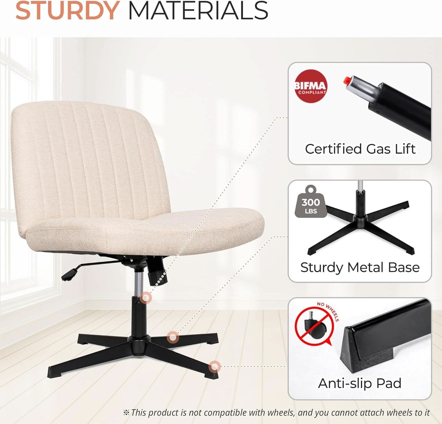 Beige Height Adjustable Swivel Office Desk Chair For Home Office