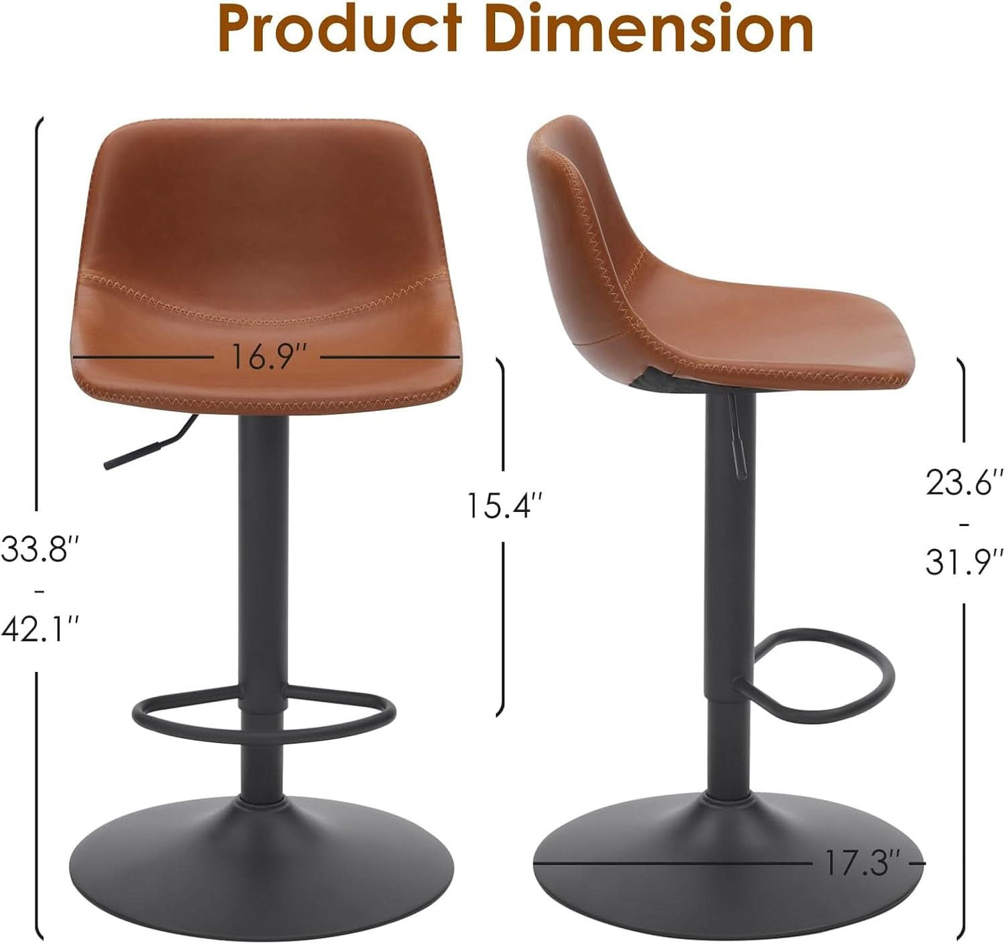 Adjustable Mid Century Swivel Bar Stool Set Of 2 For Kitchen
