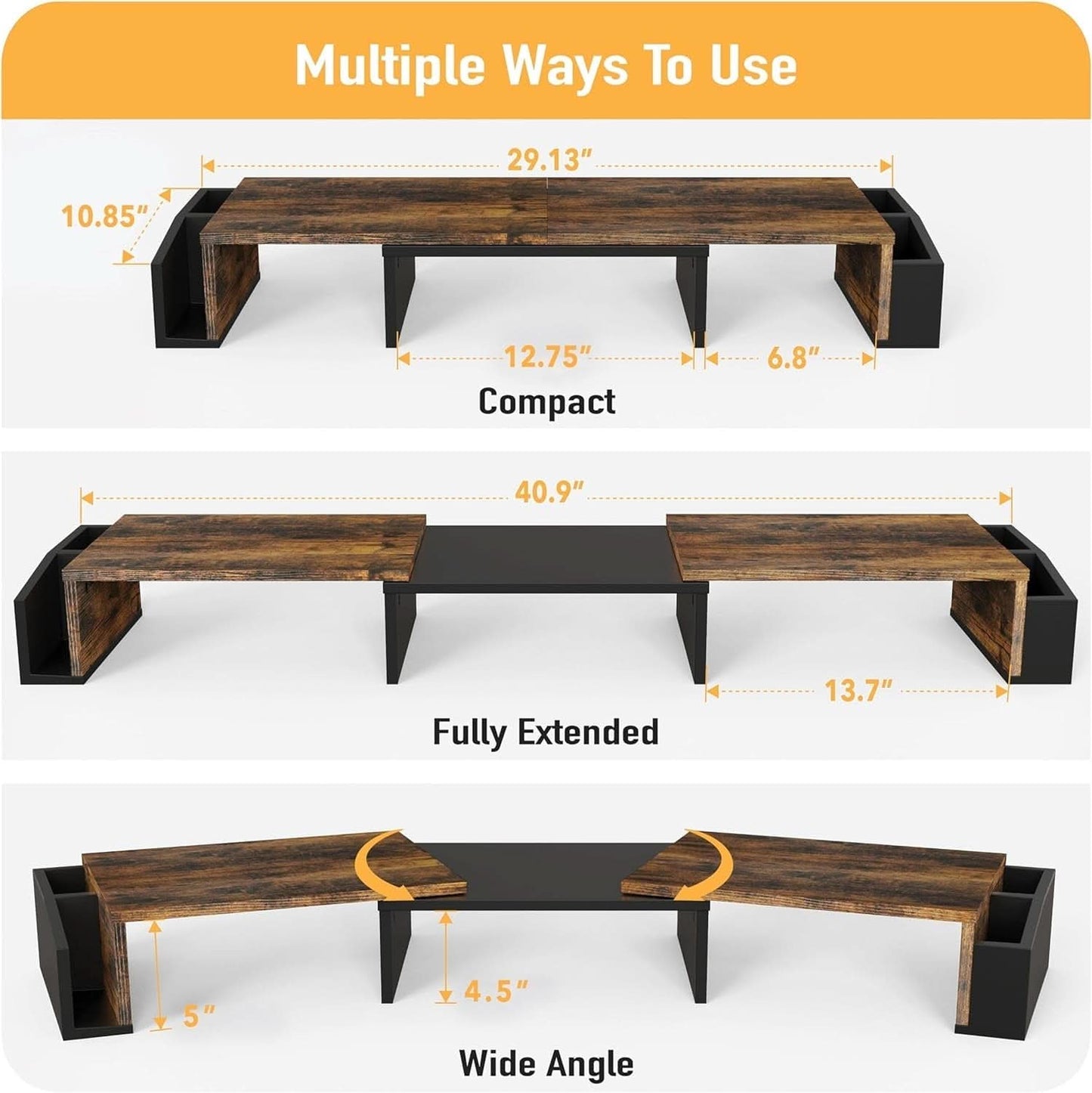Desk Dual Monitor Stand Riser With Drawer Rustic Brown