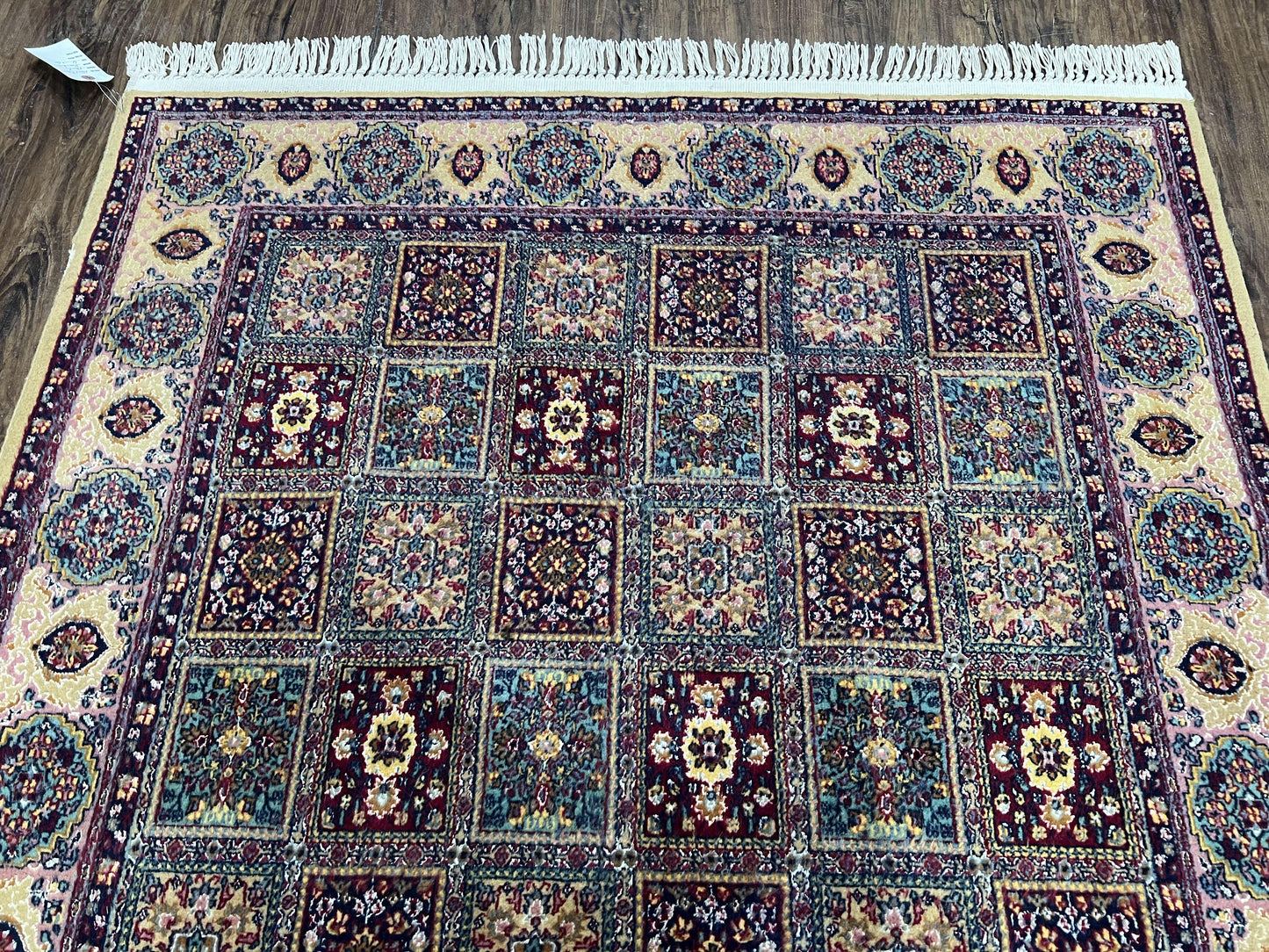 Indo Persian Silk Rug 4x6, Panel Design, Small Flowers, Hand Knotted, Fine Weave, Oriental Carpet 4 x 6, Vintage Area Rug, Beautiful Rug