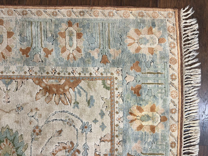 Turkish Oushak Rug 9x10, Farmhouse Rug, Beige & Light Blue
