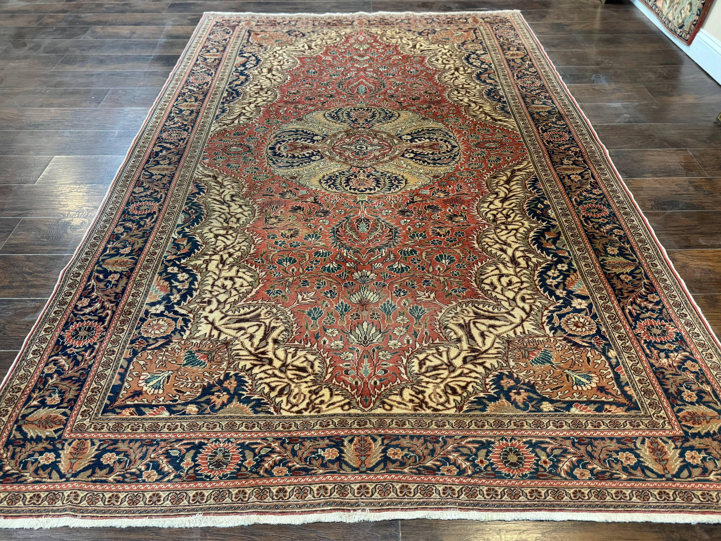 Turkish Kayseri Rug 6x10, Antique Turkish Carpet, Floral Medallion, Oriental Carpet, Red