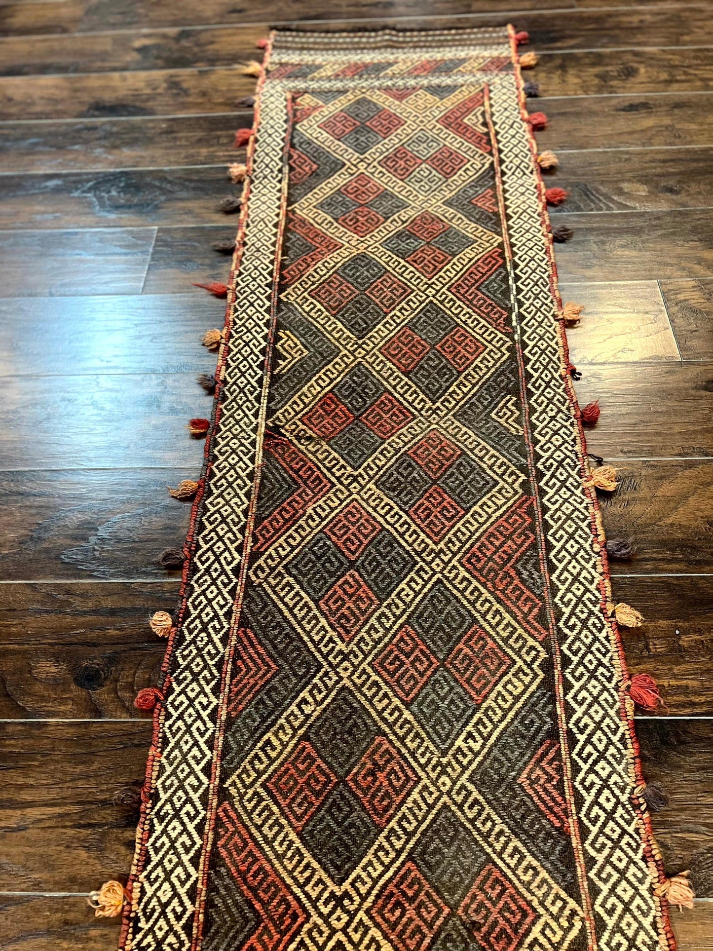 Tribal Runner Rug 2x8, Pakistani Turkoman Runner, Wool Handmade Vintage Rug