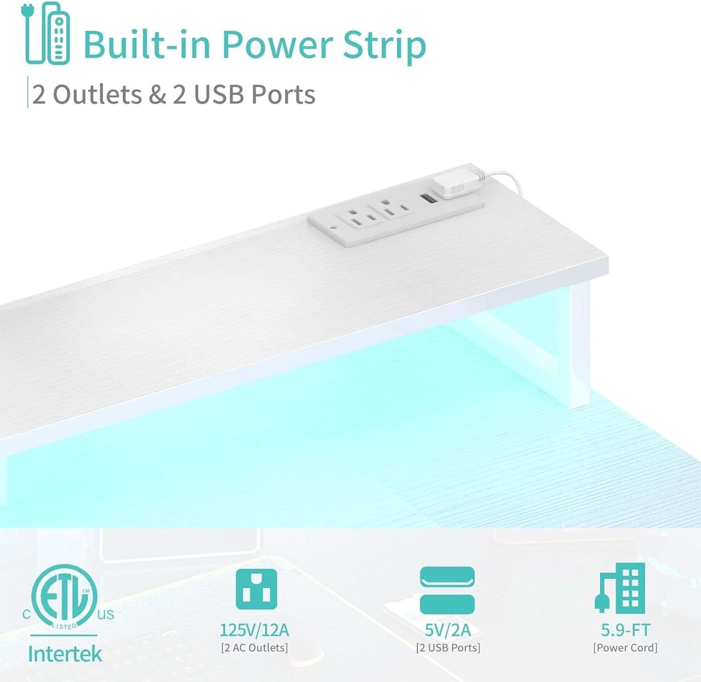 47 Inch Gaming Desk With LED Lights For Home Office Use