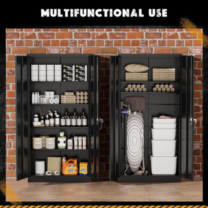 Black Metal Storage Cabinet With Lockable Shelves Heavy Duty
