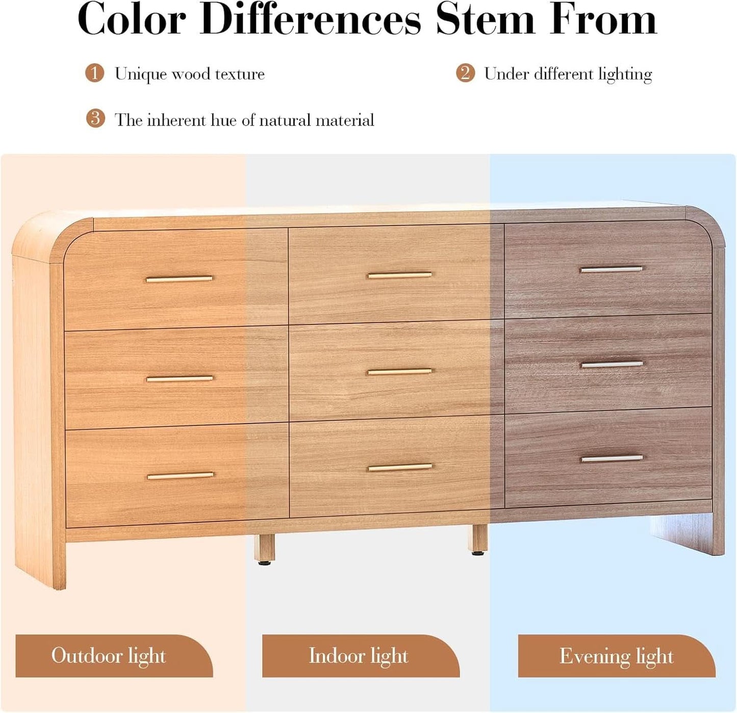 SolidOak Curved Nine Drawer Dresser SixtyThreeInches