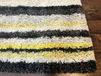 Shag Rug 5x8, Yellow Ivory Charcoal, Contemporary