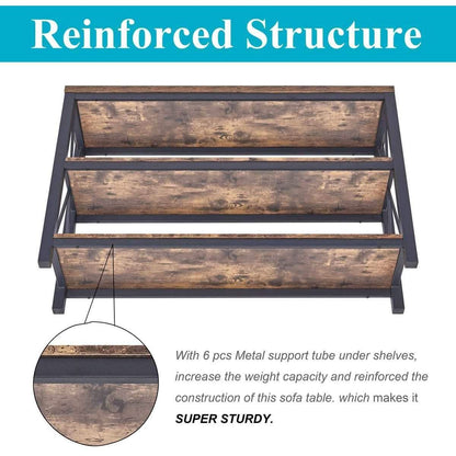Rustic 47 Inch 3 Tier Sofa Console Table With Open Shelves