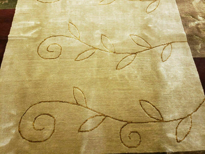 6' X 9' Modern Handmade Tibetan Nepal Wool & Silk Rug Decorative Abstract Gold