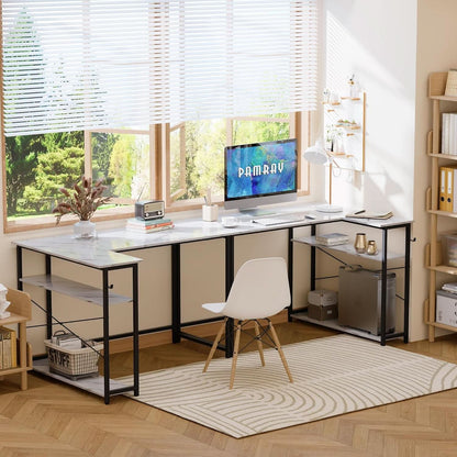 43 Inch L Shaped Computer Desk White Marble Home Office