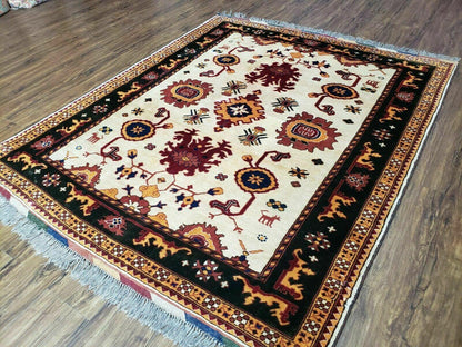 5' X 6' Vintage Handmade Knotted Turkish Kazak Pattern Wool Rug Bohemian Boho Interior Design