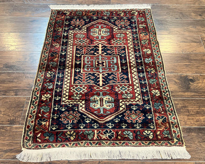 Antique Turkish Sparta Rug 3x4, Geometric Caucasian Pattern, Vintage Handmade Tribal Wool Carpet