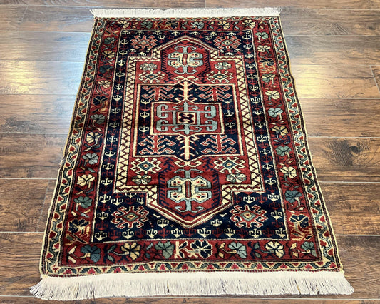 Antique Turkish Sparta Rug 3x4, Geometric Caucasian Pattern, Vintage Handmade Tribal Wool Carpet