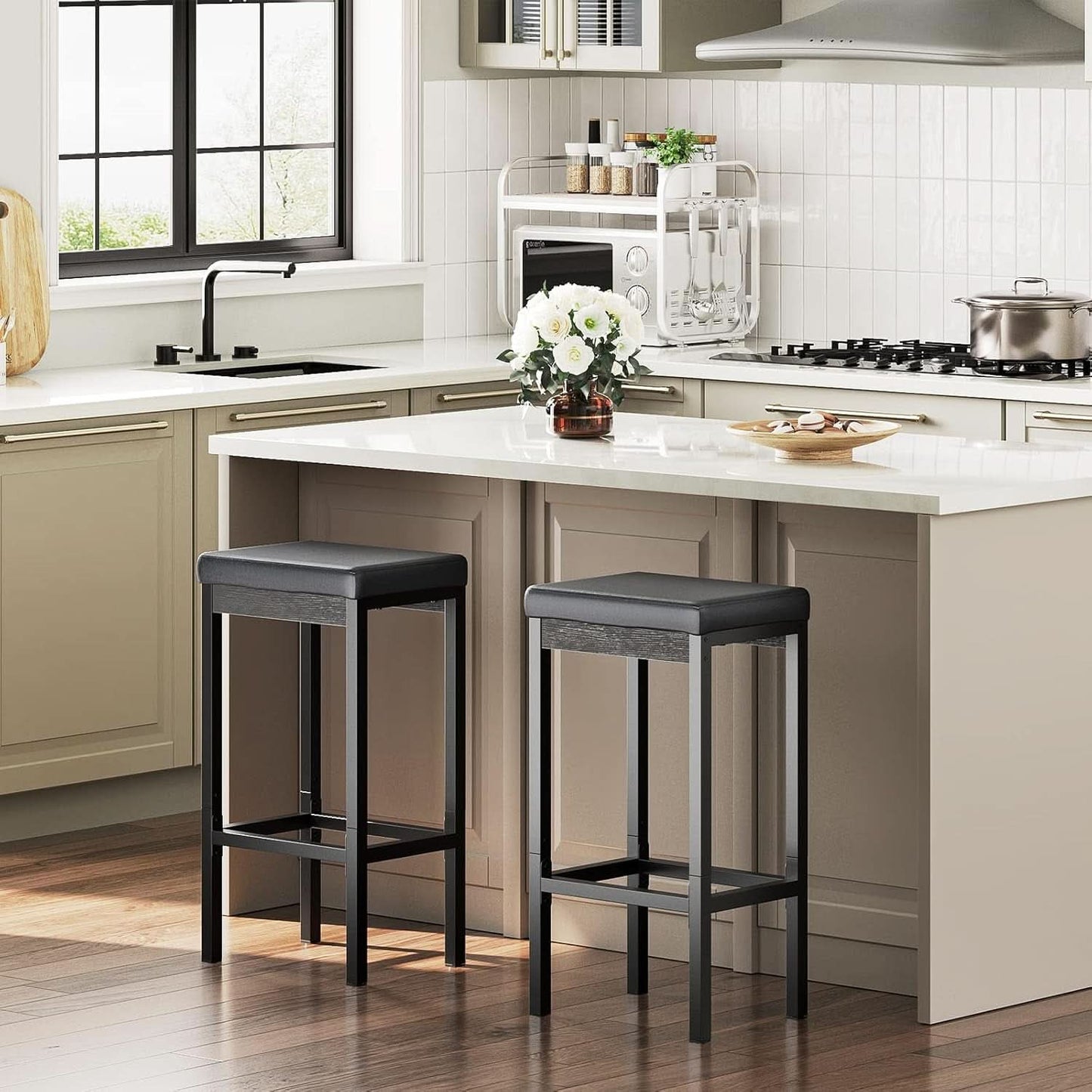 Black 24.8-Inch Bar Stools Set Of 2-Inch Thick Upholstery