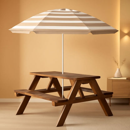 Walnut Wooden Kids Picnic Table With Adjustable Umbrella