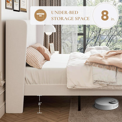 Velvet Upholstered Full Bed Frame With Wingback Headboard