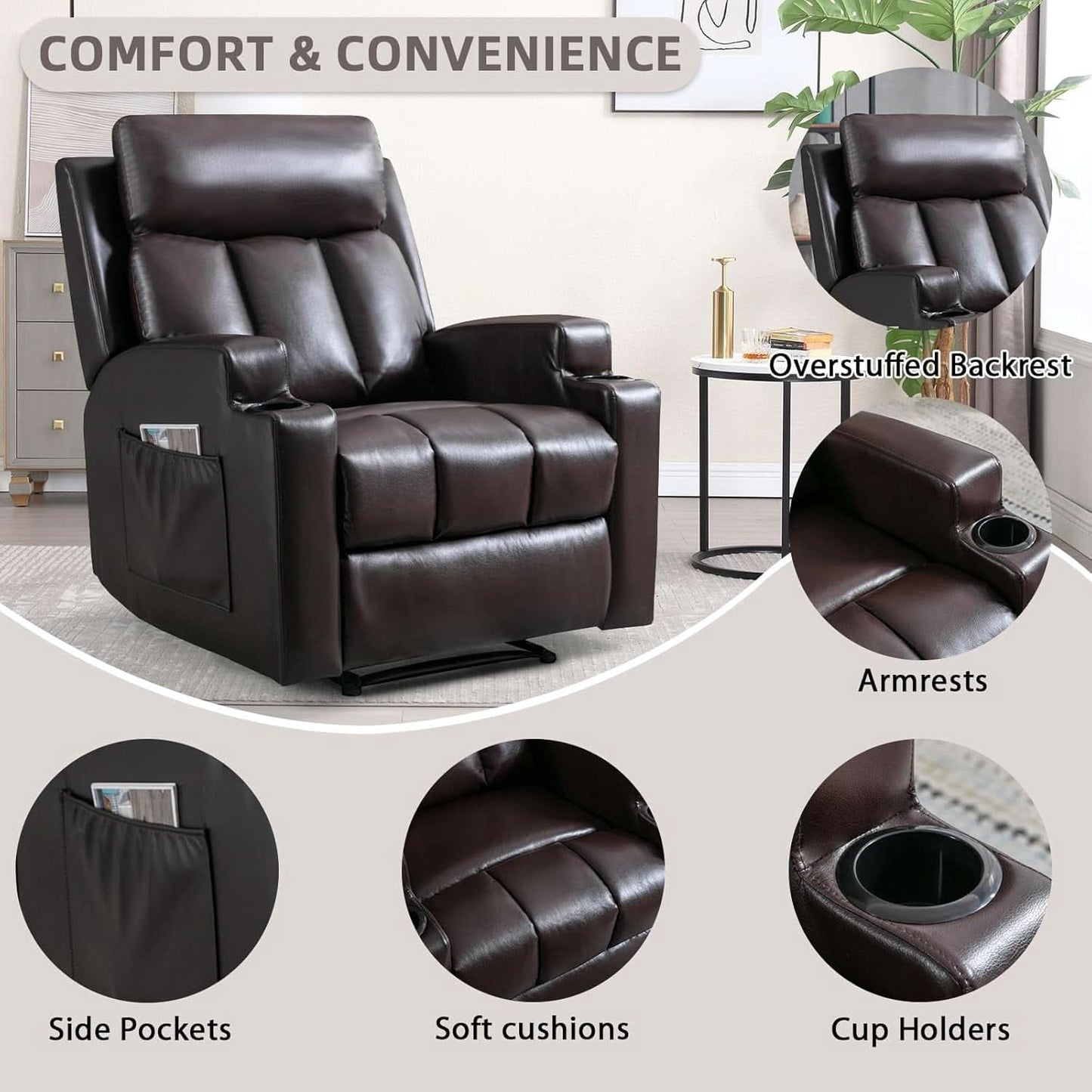 Brown UltraSoft Fabric Manual Recliner With Plush Arms