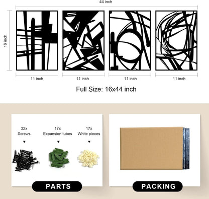 Black Abstract Metal Wall Art 4 Pack Minimalist 3D
