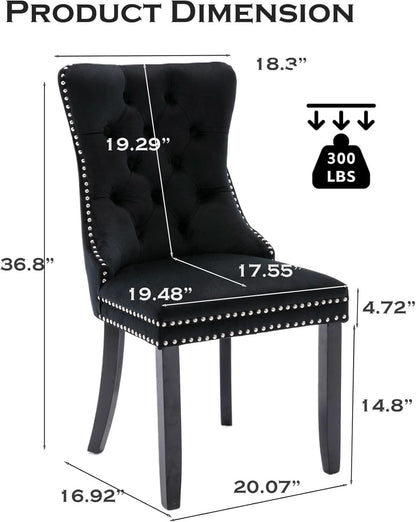 Black Velvet Tufted Dining Chairs With Nailhead Trim Set of 2