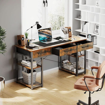 Vintage Writing Desk With Three Fabric Drawers For Office