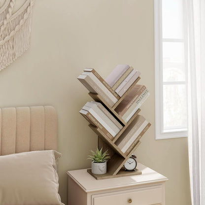 Greige 4 Tier Tree Bookshelf Modern Storage Bookcase