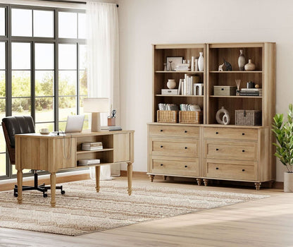 Oak Executive Workstation Set With Wireless Charging