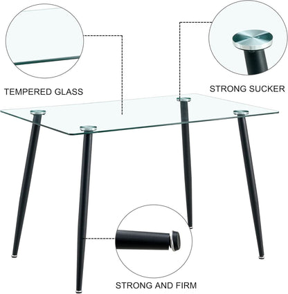 51 Inch Glass Dining Table For 4 With Tempered Glass Top